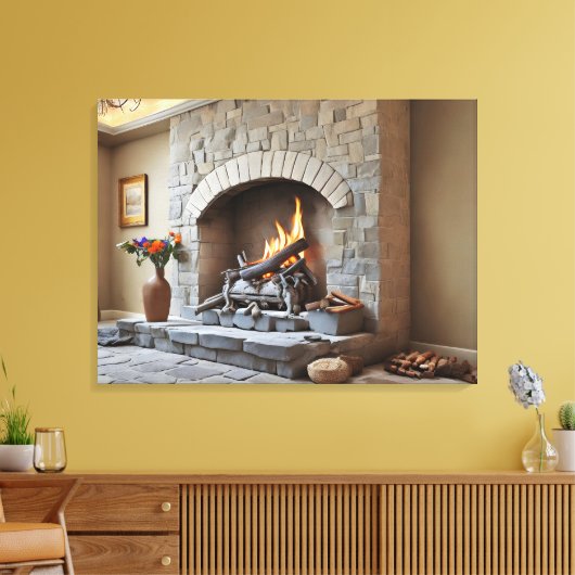 Open haard thuis canvas afdruk (Insitu (Woonkamer))