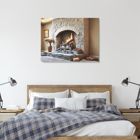 Open haard thuis canvas afdruk (Insitu (Slaapkamer))