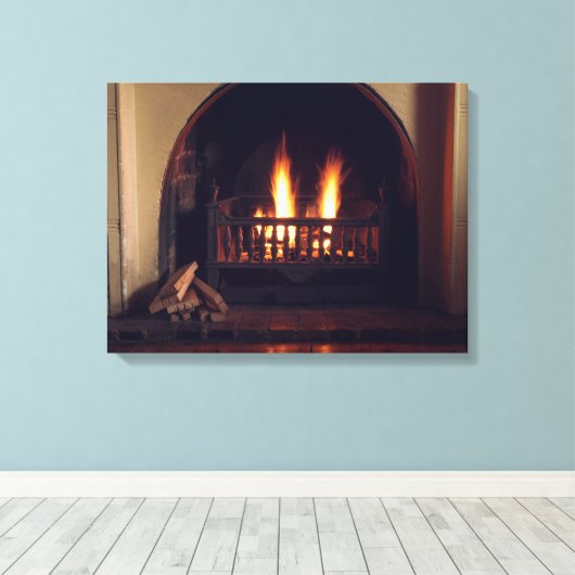 Open haard thuis canvas afdruk (Insitu (Houten vloer))