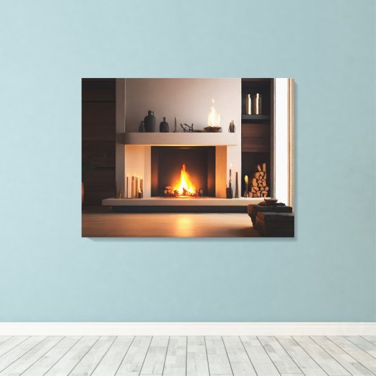 Open haard thuis canvas afdruk (Insitu (Houten vloer))