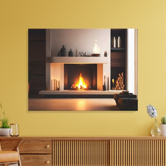 Open haard thuis canvas afdruk (Insitu (Woonkamer))