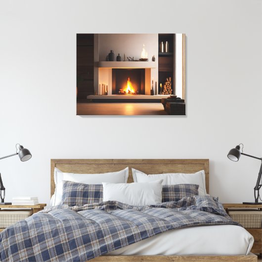 Open haard thuis canvas afdruk (Insitu (Slaapkamer))