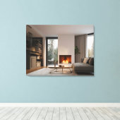 Open haard thuis canvas afdruk (Insitu (Houten vloer))