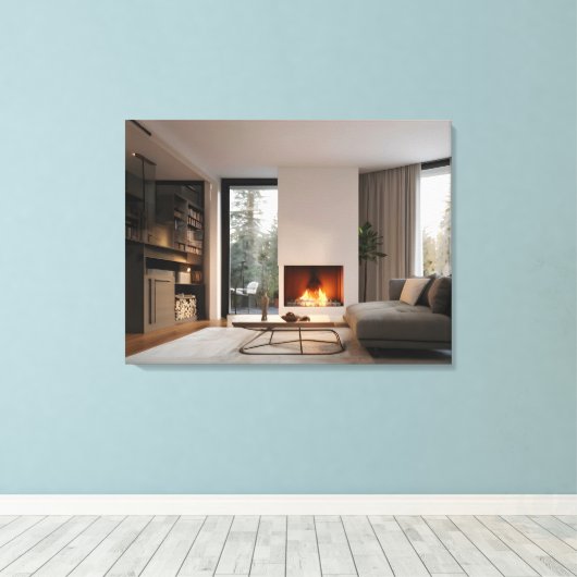 Open haard thuis canvas afdruk (Insitu (Houten vloer))