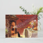 Open haard Turkije van de Kat van het Diner van de Feestdagenkaart (Staand voorkant)