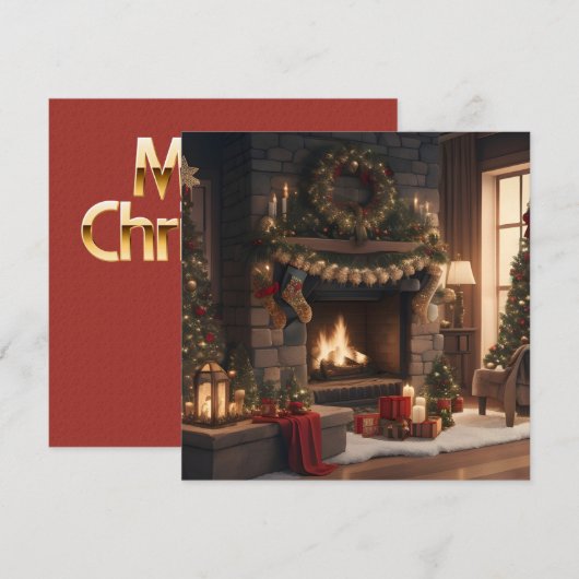 Open haard Vrolijke Kerst Kaart (Voorkant / Achterkant)