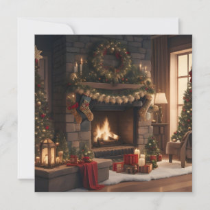 Open haard Vrolijke Kerst Kaart