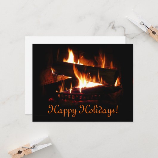 Open haard warme wintervakantie kaart (Voorkant / Achterkant in situ)