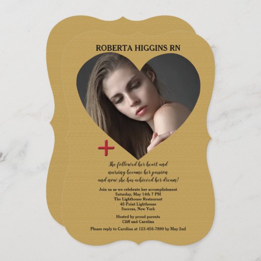 Open Heart Gold Foto Afstuderen Uitnodiging (Voorkant / Achterkant)