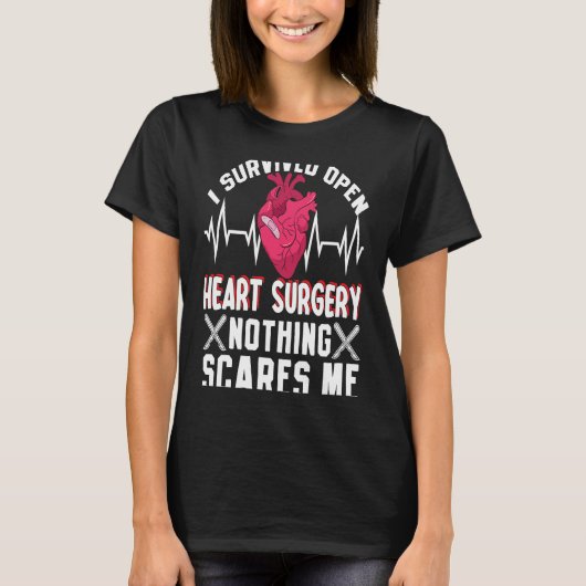 Open Heart Surgery Bypass Awareness Heart I Surviv T-shirt (Voorkant)