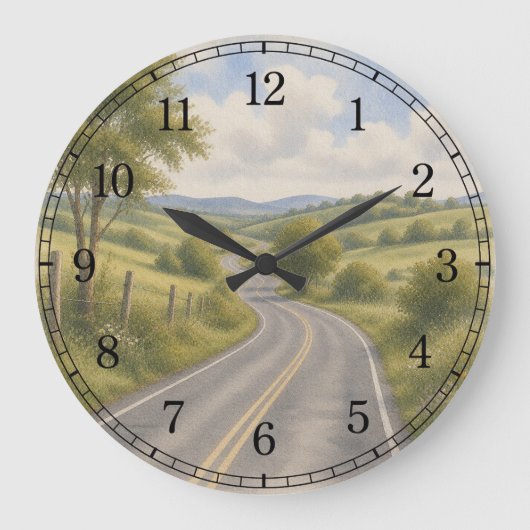 Open Highway Wall Clock — Scenic Road Design Grote Klok (Voorkant)