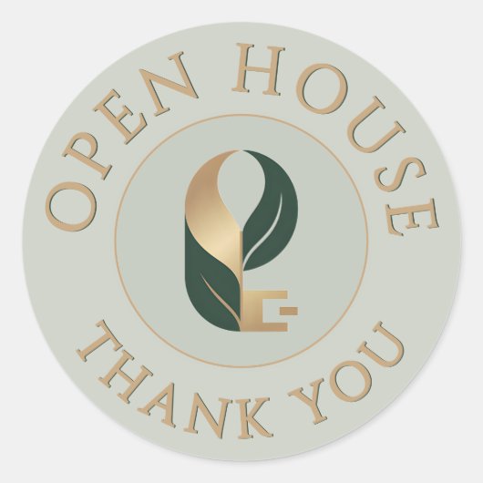 Open House Bedankt Zegel Logo Sticker Sage + Goud (Voorkant)