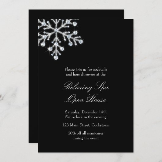 Open House Black Offset Crystal Snowflake Kaart (Voorkant / Achterkant)