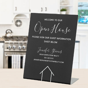Open House Black White Real Estate Agent Custom Reclamebord Met Voetstuk