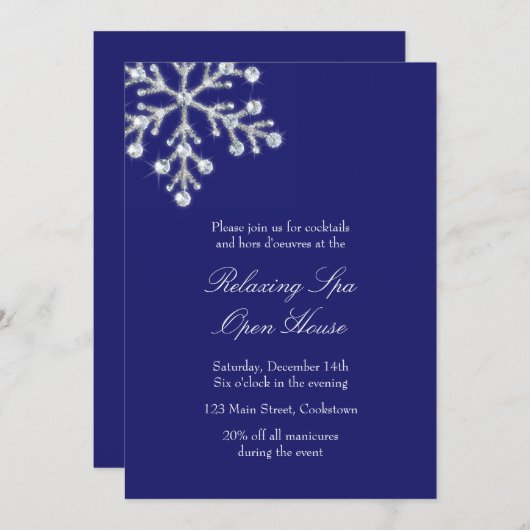 Open House Blue Offset Crystal Snowflake Kaart (Voorkant / Achterkant)