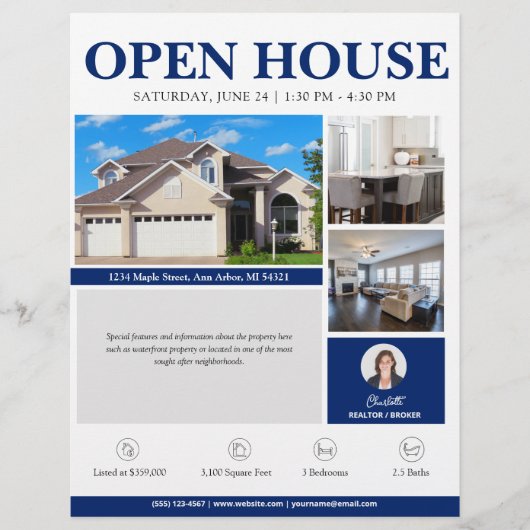 Open House Blue Real Estate Flyer (Voorkant)