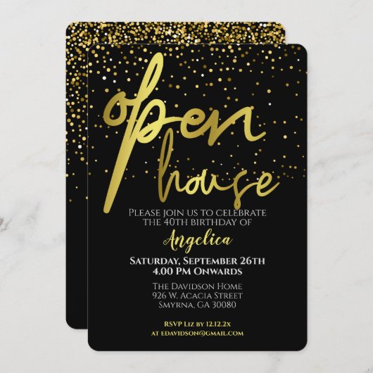 Open House Feest Black Gold Kaart (Voorkant / Achterkant)