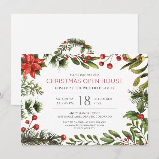 Open House Floral-kerstfeestdag Kaart (Voorkant / Achterkant)