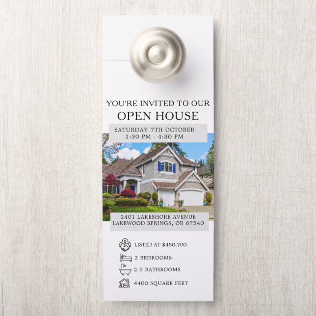 Open House Invitation Real Estate Farming Door Han Deurhanger (Op knop)