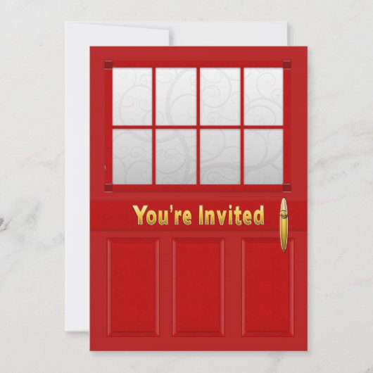 Open House Invitation - Red Doors - Gold Text Kaart (Voorkant)
