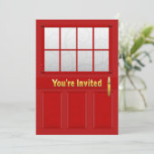 Open House Invitation - Red Doors - Gold Text Kaart (Staand voorkant)