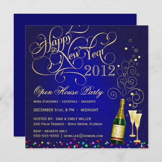 Open House Party (nieuwjaarsfeest) - Midnight Blue Kaart (Voorkant / Achterkant)