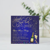 Open House Party (nieuwjaarsfeest) - Midnight Blue Kaart (Staand voorkant)