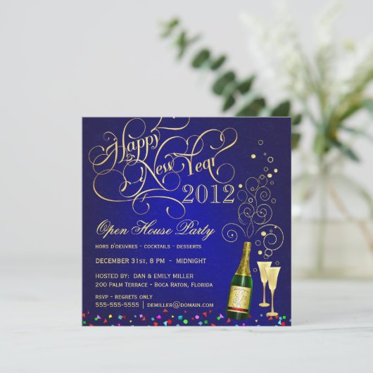 Open House Party (nieuwjaarsfeest) - Midnight Blue Kaart (Staand voorkant)