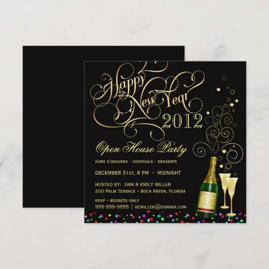 Open House Party (nieuwjaarsfeest) - zwart en goud Kaart (Voorkant / Achterkant)