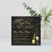 Open House Party (nieuwjaarsfeest) - zwart en goud Kaart (Staand voorkant)