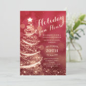 Open House Party - Red & Gold Holiday Kaart (Staand voorkant)