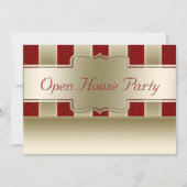 Open House Party | Rode glitter Gold Stripes Kaart (Voorkant)