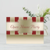 Open House Party | Rode glitter Gold Stripes Kaart (Staand voorkant)