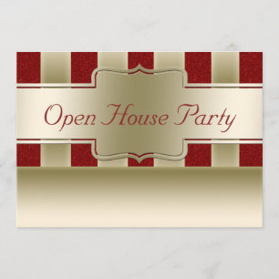 Open House Party   Rode glitter Gold Stripes Kaart