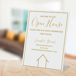 Open House Real Estate Company Custom Chic Gold Reclamebord Met Voetstuk