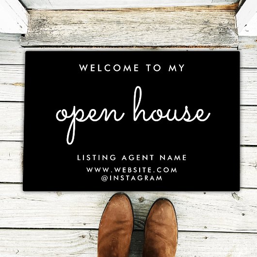 Open House Real Estate Modern Black Realtor Deurmat
