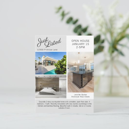 Open House Real Estate Photo Modern Grey Marketing Briefkaart (Staand voorkant)