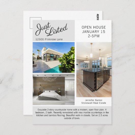 Open House Real Estate Photo Modern Grey Marketing Briefkaart (Voorkant / Achterkant)