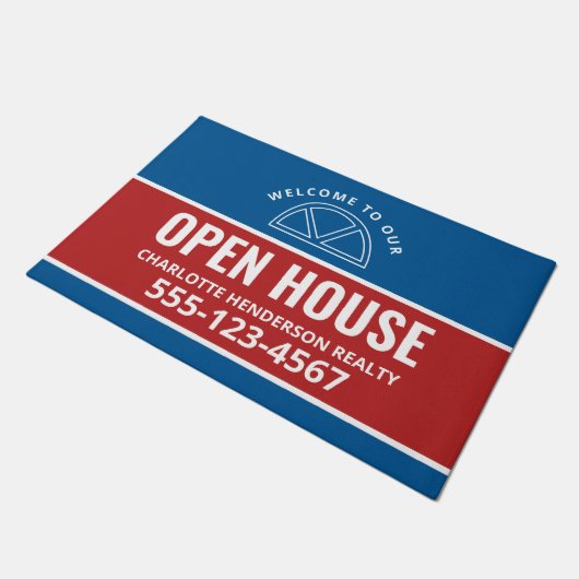 Open House Real Estate Red Blue Welcome Porch Sign Deurmat (Schuin)