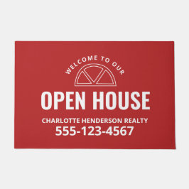 Open House Real Estate Red Welcome Porch Sign Deurmat