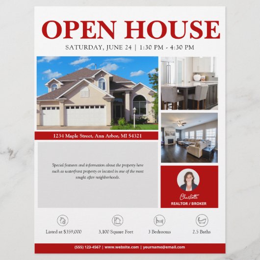 Open House Red Real Estate Flyer (Voorkant)
