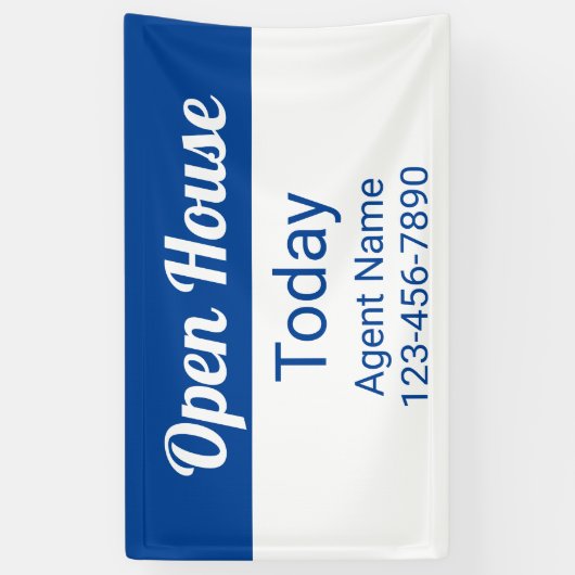 Open House Today Blue and White Agent Name Number Spandoek (Verticaal)