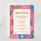 Open House Tropical Floral Pink Red Housewarming Kaart (Voorkant)