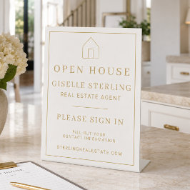 Open House Vastgoed Goud Neutraal Reclamebord Met Voetstuk