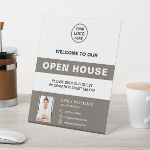Open House Vastgoed Logo Welkom Reclamebord Met Voetstuk