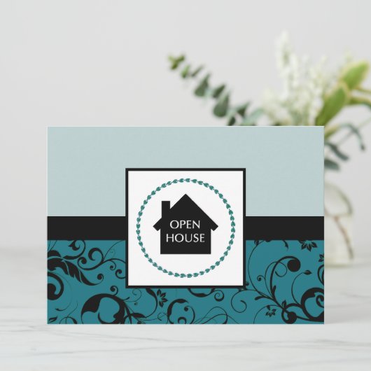 open huis aankondiging: professionele damast kaart (Staand voorkant)