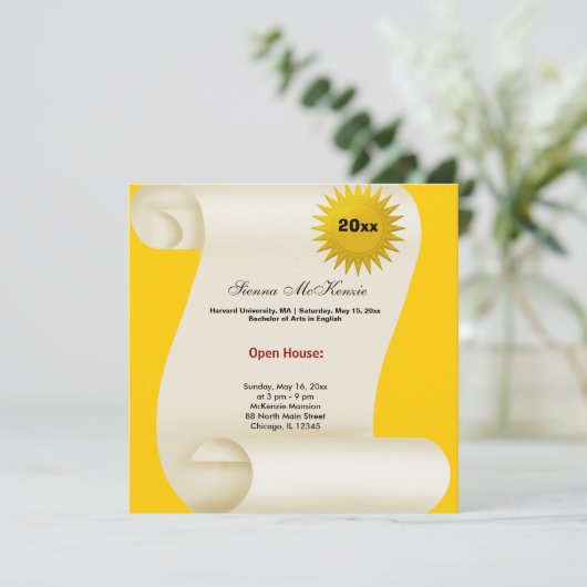 Open Huis Afstuderen (Geel) Aankondiging (Staand voorkant)
