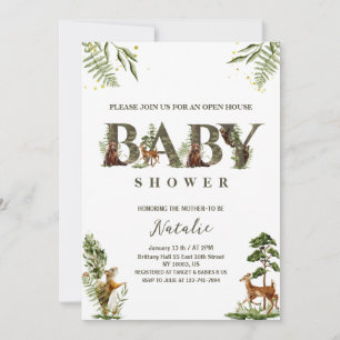 Open Huis Bosdieren baby shower Kaart
