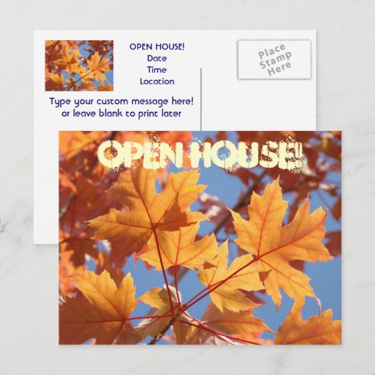 OPEN HUIS! briefkaarten Uitnodigingen najaar (Voorkant / Achterkant)