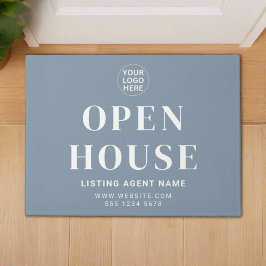 Open huis Clean Dusty Blue Business Logo Welkom Deurmat